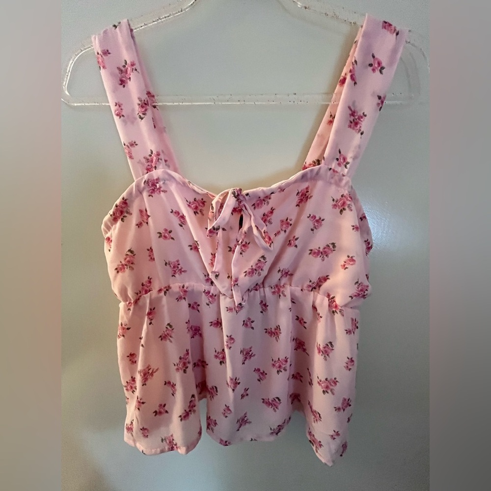 Pink Floral Tie-Front Sleeveless Women's Top